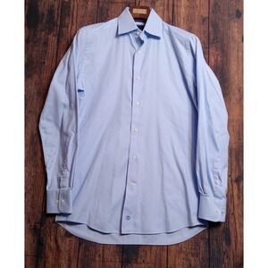 David Donahue Men's Long Sleeve Button Up Dress Shirt 15-32/33 Blue